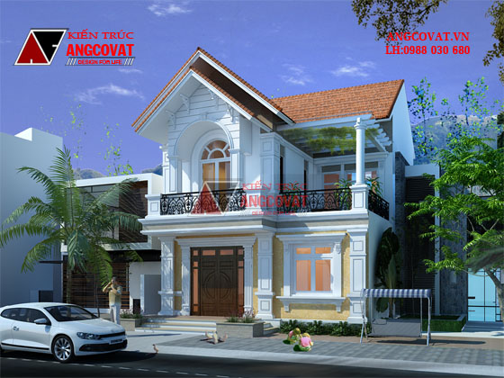 Chi phí xây nhà 2 tầng 100m2 1 mặt tiền 9x10.5m kiểu cổ điển năm 2016 tại Hưng Yên BT107016