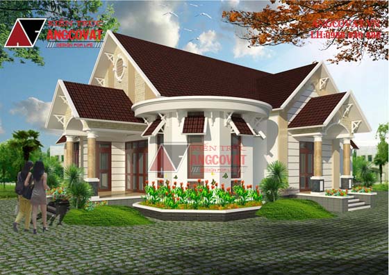 Mẫu nhà biệt thự 10x20m 1 tầng 3 phòng ngủ phong cách Châu Âu