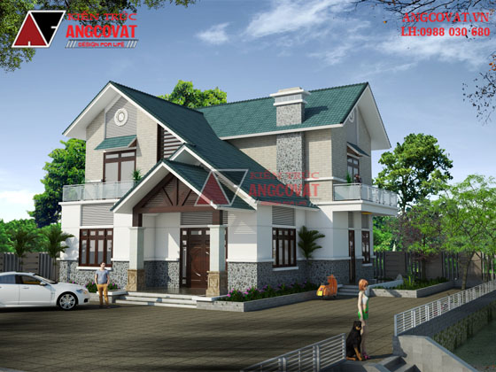 Design mau thiet ke nha vuon dep 2 tầng mái thái 5 phòng ngủ đẹp diện tích 120m2 mặt tiền 12m BT326115