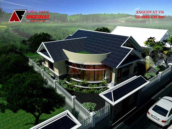 Mẫu thiết kế nhà biệt thự 1 tầng sang trọng 3 phòng ngủ diện tích 130m2 kinh phí 800 triệu ở hà nội BT121066