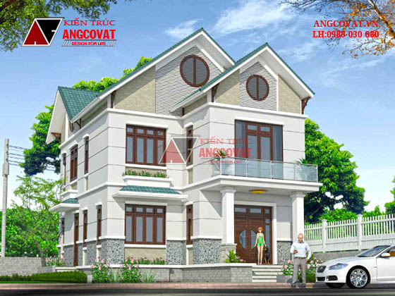 Bản vẽ nhà 2 tầng 3 phòng ngủ mặt tiền 8m, diện tích 80m2 BT122016
