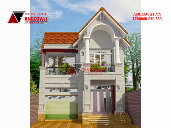 Mẫu thiết kế nhà đẹp diện tích 80m2 2 tầng mặt tiền 7m phong cách tân cổ điển hình chữ L BT130115