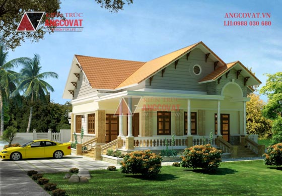 Mẫu thiết kế nhà 1 tầng mái thái tân cổ điển mang phong cách Châu Âu BT12185