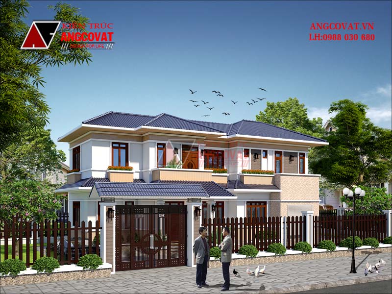 Mẫu thiết kế nhà ngang 7m 2 tầng 4 phòng ngủ phong cách hiện đại đẹp BT410106 