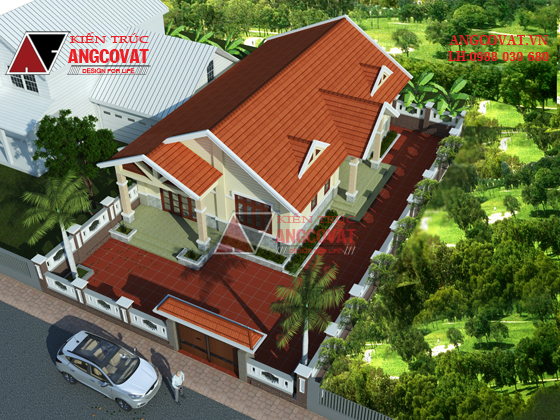 Mẫu thiết kế biệt thự nhỏ 1 tầng 10x15m 3 phòng ngủ ở nông thôn