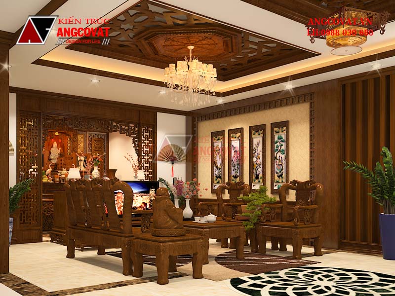 Vật liệu truyền thống bằng gỗ cũng được sử dụng rất nhiều trong các công trình kiến trúc thuộc bản vẽ nhà vườn 1 tầng 4 phòng ngủ