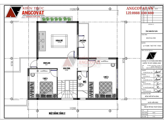 Tìm hiểu chi phí xây biệt thự mini 2 tầng có phòng thờ diện tích 80m2 – Mặt bằng tầng 2