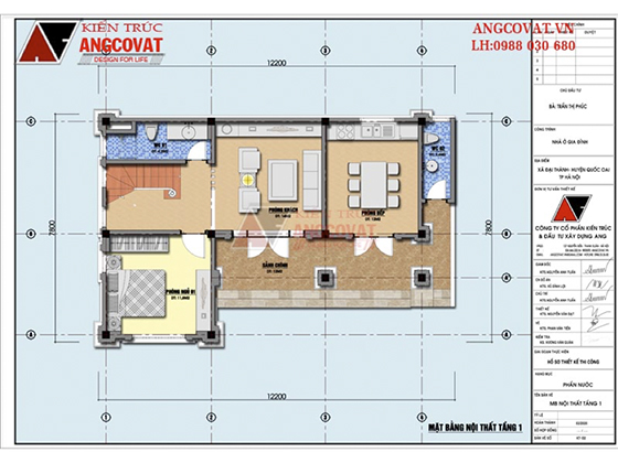 Tư vấn chi phí xây biệt thự mini 2 tầng hình chữ L tân cổ điển có 3 phòng ngủ - Mặt bằng tầng 1