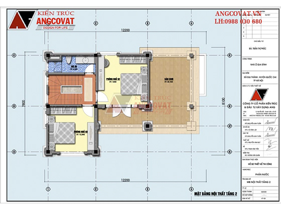 Tư vấn chi phí xây biệt thự mini 2 tầng hình chữ L tân cổ điển có 3 phòng ngủ - Mặt bằng tầng 2