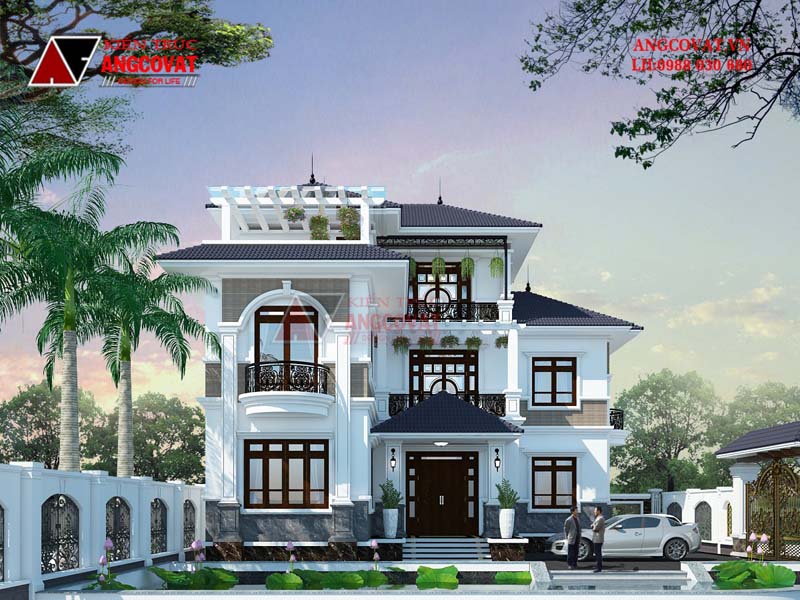 mẫu nhà 3 tầng mái Nhật 130m2 đẹp