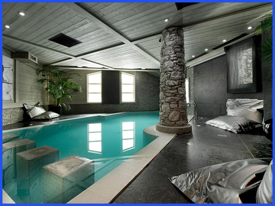 Hình ảnh không gian của mẫu thiết kế biệt thự 1 tầng có bể bơi ở trong nhà như một thiên đường