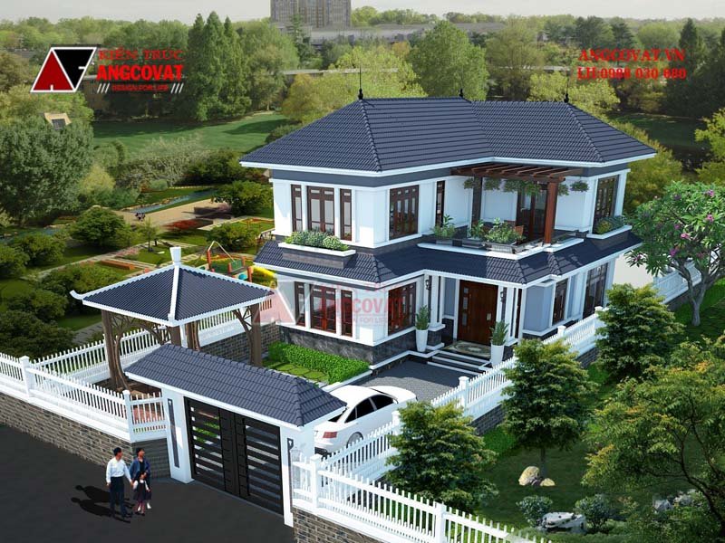 nhà 2 tầng mái nhật chữ L