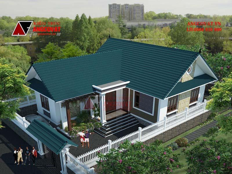 mẫu nhà mái thái 150m2 1 tầng hiện đại