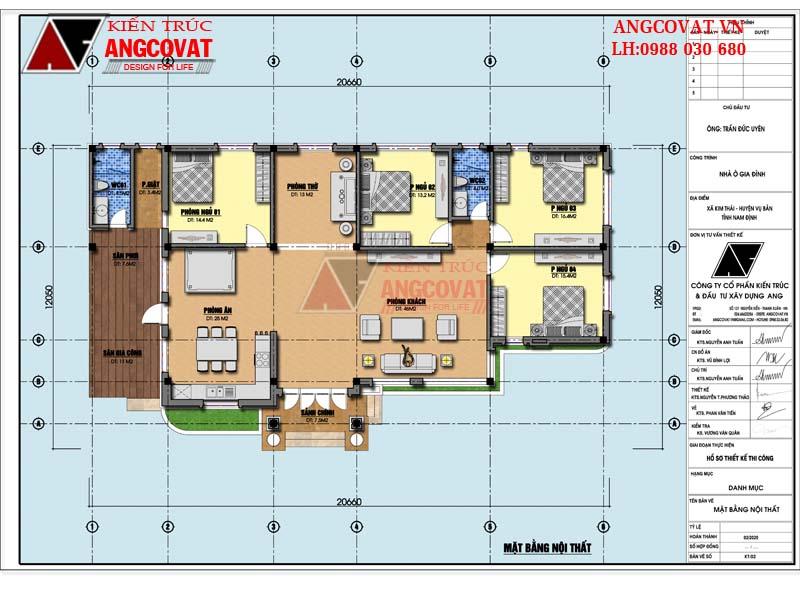 bản vẽ biệt thự trệt mái thái 4 phòng ngủ 180m2