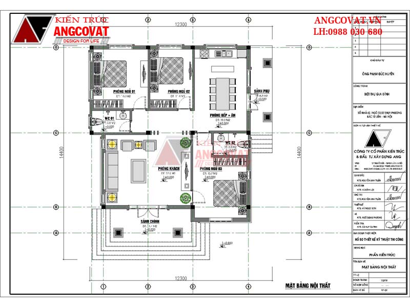 Hình ảnh 5: Bản vẽ thiết kế nhà 1 tầng 3 phòng ngủ công năng tiện nghi