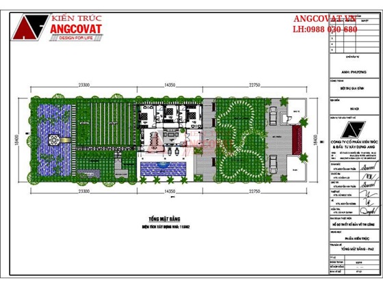 mặt bằng mẫu biệt thự mini có hồ bơi 140m2 1 tầng