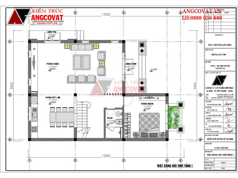 Hình ảnh 5: Mặt bằng tầng 1 mẫu biệt thự 2 tầng tân cổ điển đẹp
