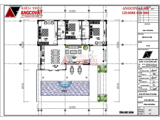 bản vẽ mẫu biệt thự mini có hồ bơi 140m2