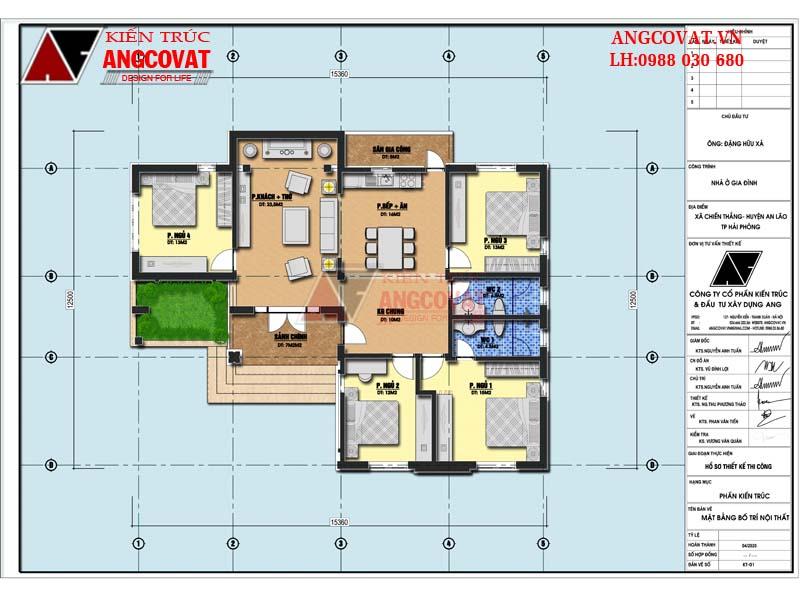 mặt bằng nhà 1 tầng 150m2 4 phòng ngủ