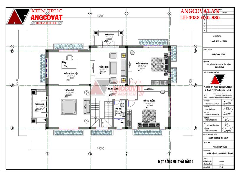 Phối cảnh 6: Mặt bằng tầng 2 biệt thự 2 tầng 3 phòng ngủ hiện đại