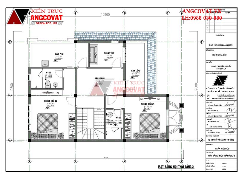 Hình ảnh 6: Mặt bằng tầng 2 mẫu biệt thự 2 tầng tân cổ điển sang trọng
