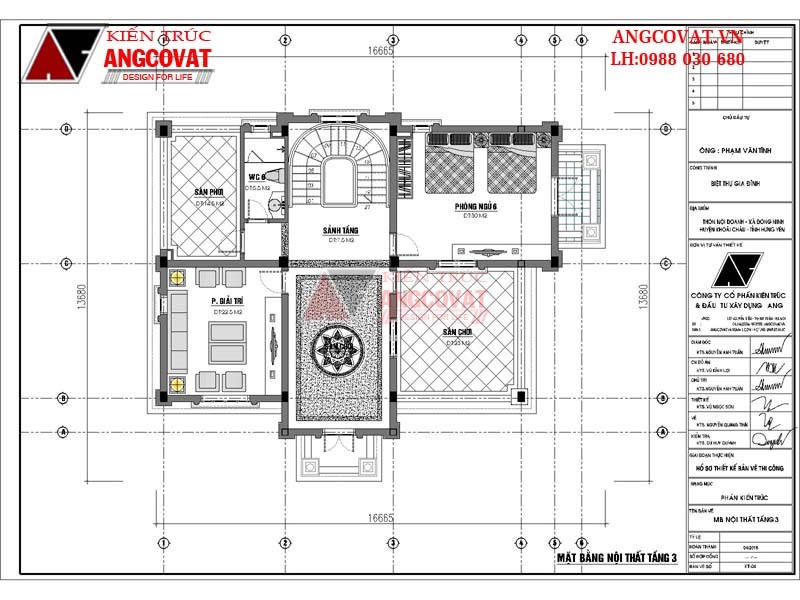 Tầng 3 với phòng giải trí rộng rãi khi thiết thiết kế biệt thự 3 tầng 6 phòng ngủ