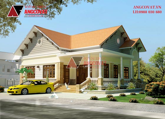 Bản vẽ nhà cấp 4 mái ngói 3 phòng ngủ 13x14,5m đẹp mê ly tại Phú Thọ