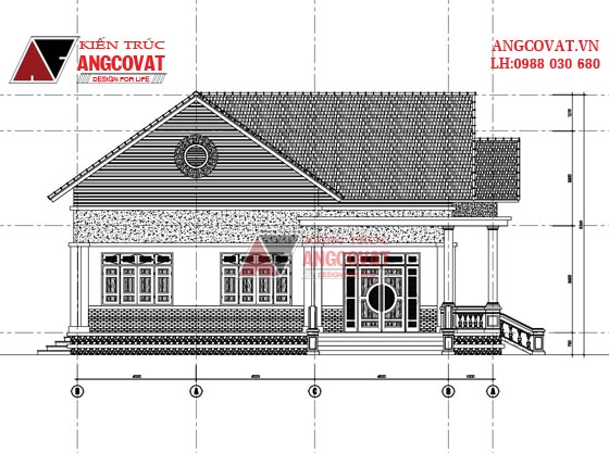 Bản vẽ nhà cấp 4 mái ngói 3 phòng ngủ 13x14,5m đẹp mê ly tại Phú Thọ