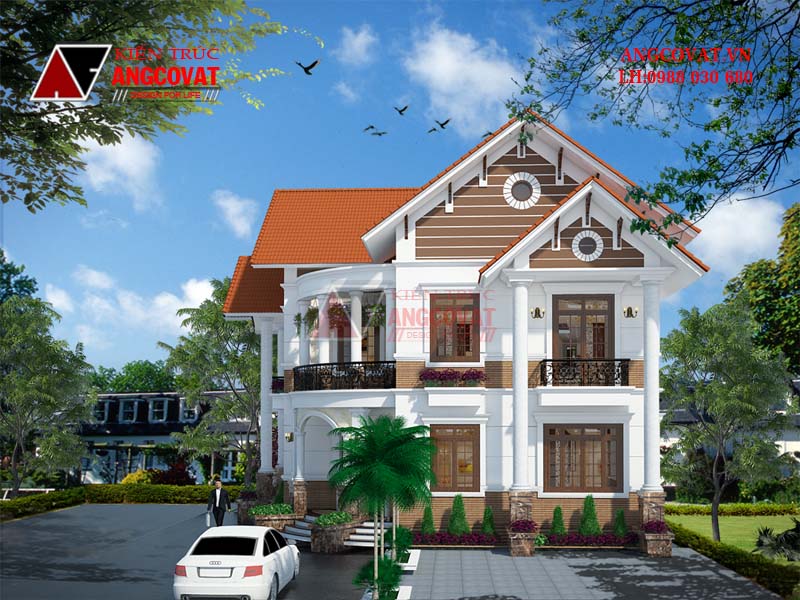Bản vẽ thiết kế nhà 2 tầng mái ngói diện tích 150m2 tân cổ điển đẹp