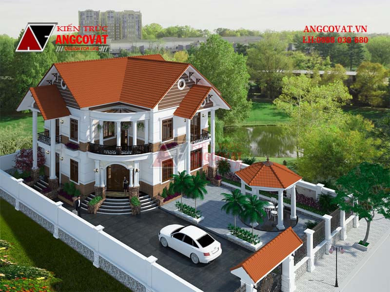 Bản vẽ thiết kế nhà 2 tầng mái ngói diện tích 150m2 đẹp tại Hà Nội