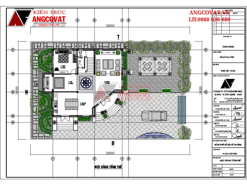 Bản vẽ thiết kế nhà 2 tầng mái ngói diện tích 150m2 đẹp - Mặt bằng tổng thể