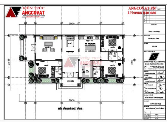 Mặt bằng nội thất tầng 1 thiết kế nhà cấp 4 diện tích 160m2 kinh phí 1,2 tỷ