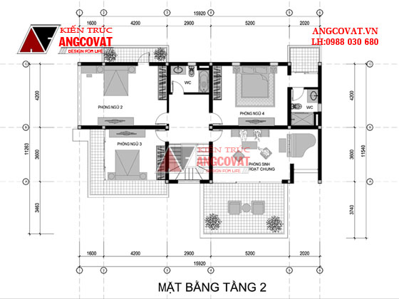 Mặt bằng nội thất biệt thự mặt tiền 12m 2