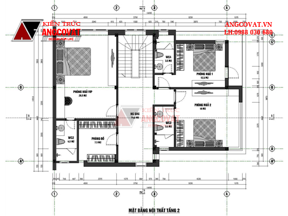 Mặt bằng thiết kế nhà 3 tầng 100m2 2