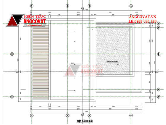 Mặt bằng mái mẫu thiết kế nhà 3 tầng 100m2 4 phòng ngủ