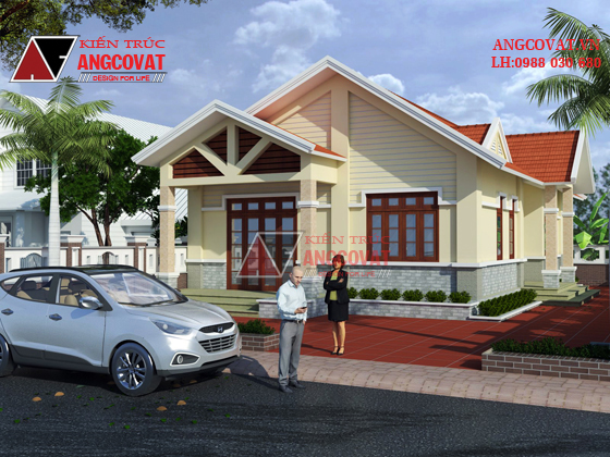 Thiết kế biệt thự nhỏ 1 tầng 3 phòng ngủ 10x15m mái thái tại Hải Phòng
