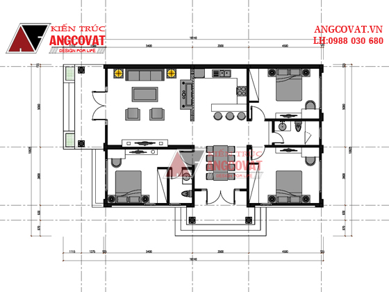 Thiết kế biệt thự nhỏ 1 tầng 3 phòng ngủ 10x15m mái thái tại Hải Phòng