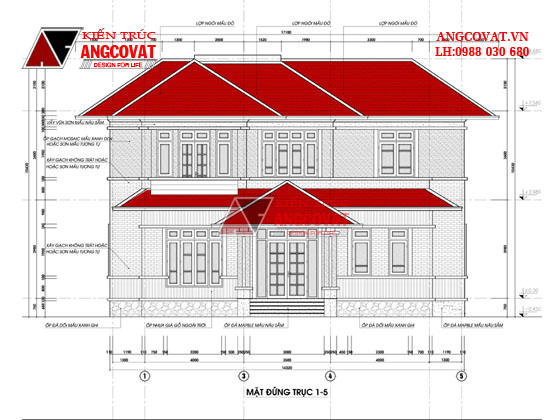 Thiet ke nha 2 tang 150m2 kích thước 15x10m kiểu thái 4 phòng ngủ