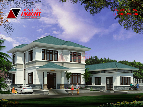 Phối cảnh ngoại thất nhà 2 tầng 5 phòng ngủ 1