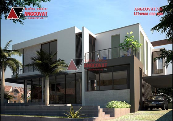Phối cảnh ngoại thất xây nhà 2 tầng 200m2