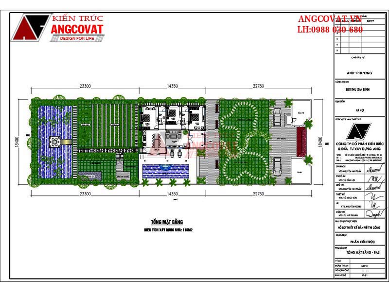 Mặt bằng tổng thể: Mẫu thiết kế biệt thự có hồ bơi 1 tầng đẹp diện tích 140m2