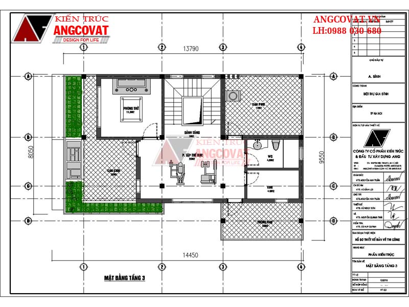 Mặt bằng tầng 3: Mẫu thiết kế nhà đẹp 3 tầng diện tích 100m2 mái bằng hiện đại