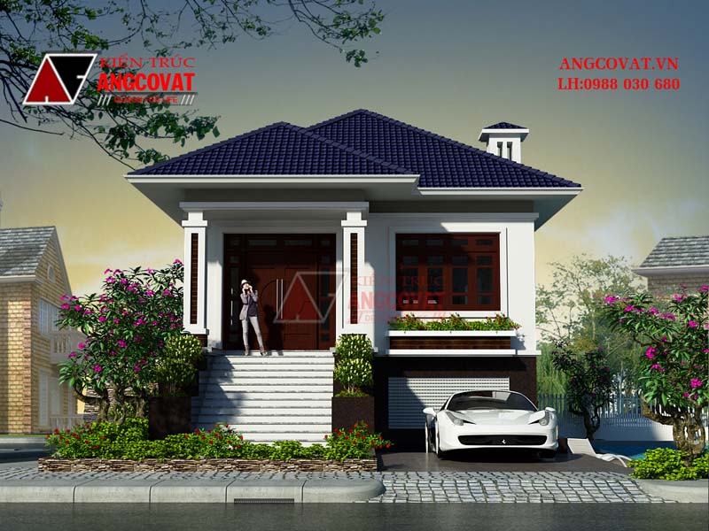 Phối cảnh 3: thiết kế nhà 1 tầng 100m2 3 phòng ngủ