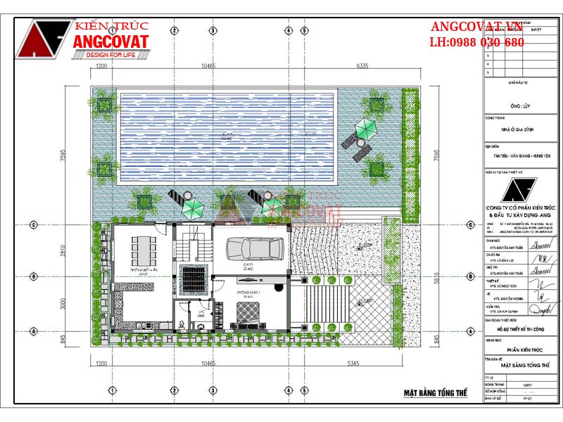 Mặt bằng tổng thể: thiết kế nhà 1 tầng 100m2 có tầng hầm