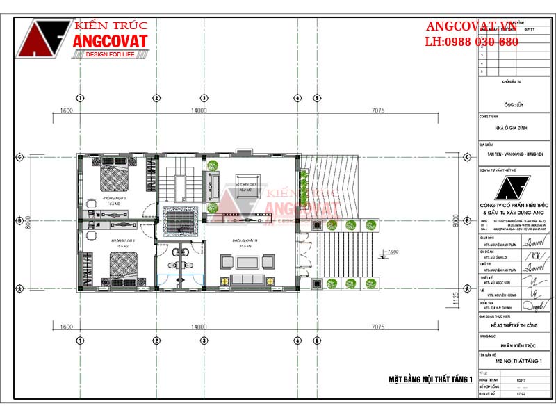 Mặt bằng tầng 1: thiết kế nhà 1 tầng 100m2 1 phòng thờ