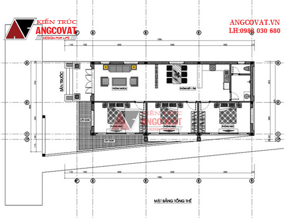 Mẫu thiết kế nhà 7x18m 1 tầng 3 phòng ngủ mái ngói đẹp tại Điện Biên