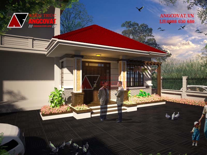 Phối cảnh 2: Thiết kế nhà cấp 4 mặt tiền 8m tiện nghi