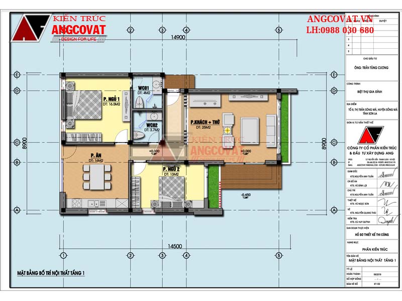 mặt bằng nhà 9x15m 2 phòng ngủ ở nông thôn