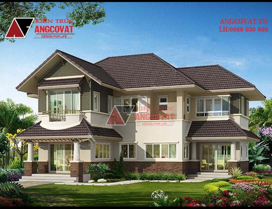Mẫu thiết kế bản vẽ nhà biệt thự 2 tầng phong cách tân cổ điển đẹp diện tích 170m2