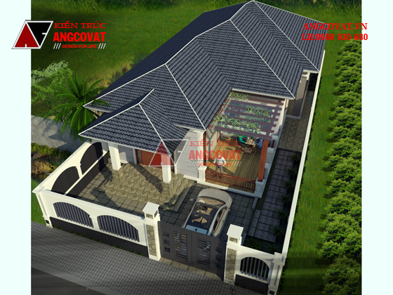 Chi tiết mẫu bản vẽ biệt thự 1 tầng diện tích 160m2 mái thái đẹp phong cách hiện đại tại Nghệ An BT12125